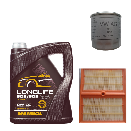VW Polo, Taigun, Virtus, Skoda Kushaq, Rapid Petrol 1.0 - Service Combo - VW Oil Filter, Air Filter & Mannol 0W-20 5 litres
