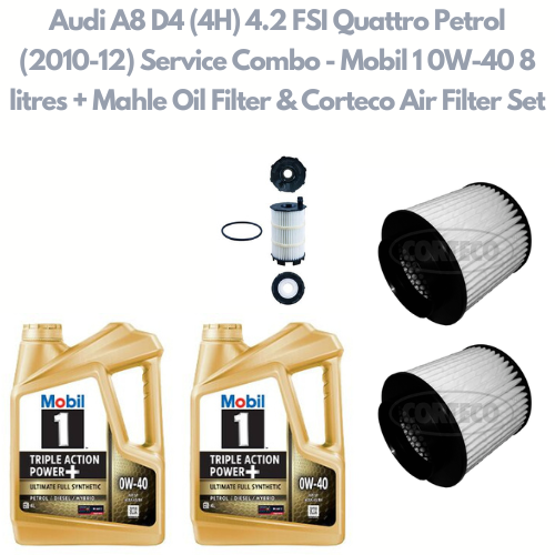 Audi A8 D4 (4H) 4.2 FSI Quattro Petrol (2010-12) Service Combo - Mobil 1 Full Synthetic 0W-40 8 litres + Mann Oil Filter & Corteco Air Filter Set
