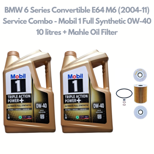 BMW 6 Series Convertible E64 M6 (2004-11) Service Combo - Mobil 1 Full Synthetic 0W-40 10 litres + Mahle Oil Filter