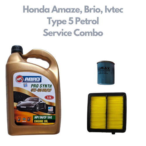 Honda Amaze, Brio, Ivtec Type 5 Petrol - Service Combo - Abro API SN/CF SAE 5W-30 Pro Synth 3.5 litres + Mahle Oil Filter & Sofima Air Filter