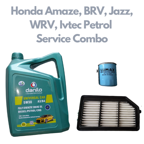 Honda Amaze, BRV, Jazz, WRV, Type 6 Ivtec Petrol - Service Combo - Danilo API SN/CF SAE 5W-30 Fully Synthetic 3.5 litres + Mahle Oil Filter & Sofima Air Filter