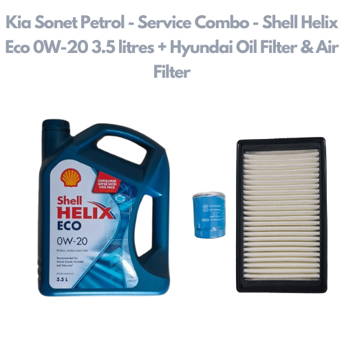 Kia Sonet Petrol Service Combo - Shell Helix Eco 0W-20 3.5 litres (Specially for Euro 6 Cars) + Hyundai Oil Filter & Air Filter