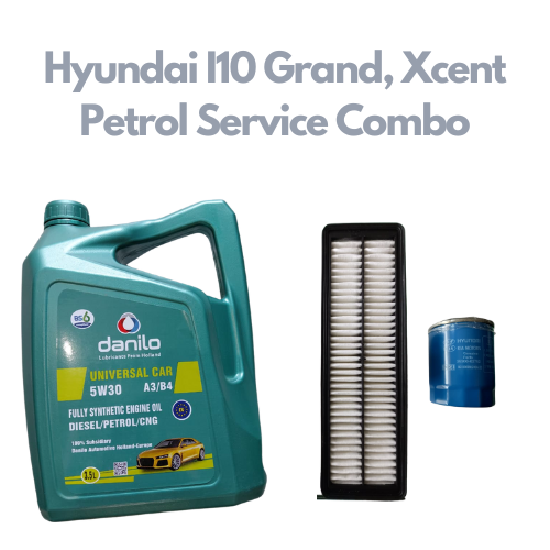 Hyundai I10 Grand, Xcent, Aura Petrol - Service Combo - Danilo API SN/CF SAE 5W-30 Fully Synthetic 3.5 litres + Hyundai Oil Filter & Air Filter