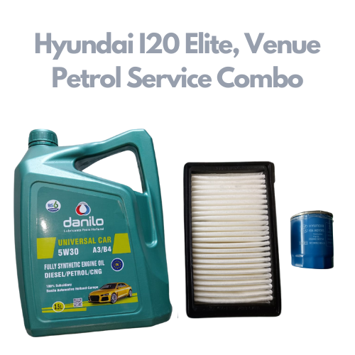 Hyundai I20 Elite, Venue Petrol - Service Combo - Danilo API SN/CF SAE 5W-30 Fully Synthetic 3.5 litres + Hyundai Oil Filter & Air Filter