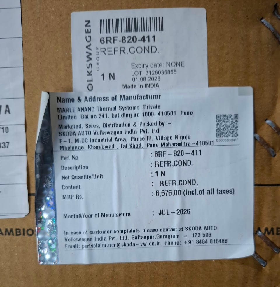 VW Polo, Vento, Ameo, Skoda Rapid - Condenser Assy 6RF820411 - Volkswagen
