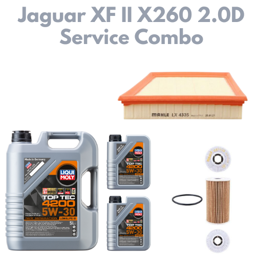 Jaguar XF II X260 2.0D Service Combo - Liqui Moly Top Tec 4200 5W30 7L + Mahle Oil & Air Filter