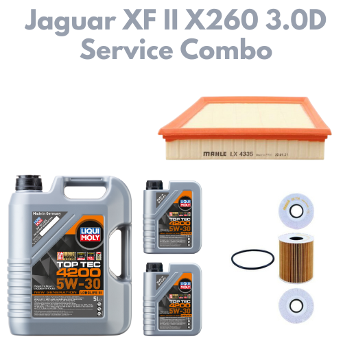 Jaguar XF II X260 3.0D Service Combo - Liqui Moly 5W30 Top Tec 4200 7L + Mahle Oil & Air Filter