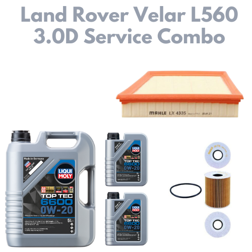 Land Rover Velar L560 3.0D Service Combo - Liqui Moly Top Tec 6600 0W20 7L+ Mahle Oil Filter + Air Filter