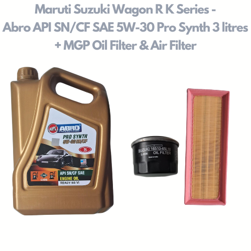 Maruti Suzuki Wagon R K Series - Service Combo - Abro API SN/CF SAE 5W-30 Pro Synth 3 litres + MGP Oil Filter & Air Filter