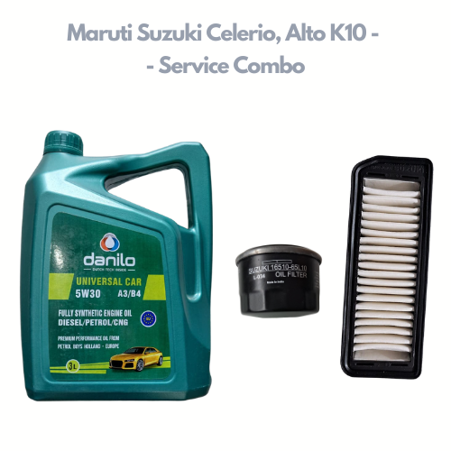Maruti Suzuki Celerio, Alto K10 - Service Combo - Danilo API SN/CF SAE 5W-30 Fully Synthetic 3 litres + MGP Oil Filter & Air Filter