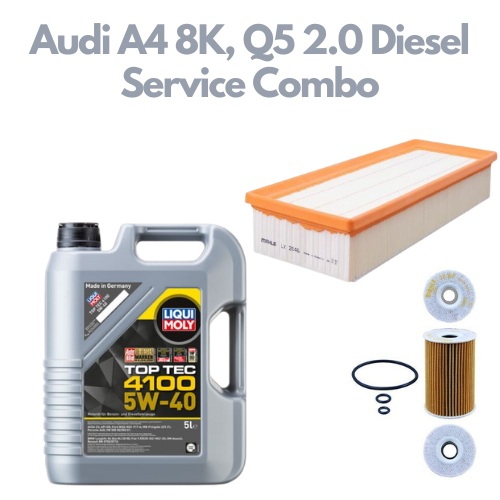 Audi A4 8K, Q5 2.0 Diesel Service Combo - Liqui Moly 5W40 Top Tec 4100 5L + Mahle Oil & Air Filter