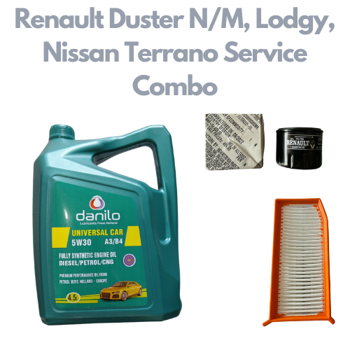 Renault Duster N/M, Lodgy, Nissan Terrano - Service Combo - Danilo API SN/CF SAE 5W-30 Fully Synthetic 4.5 litres  + Renault Oil Filter & Mahle Air Filter