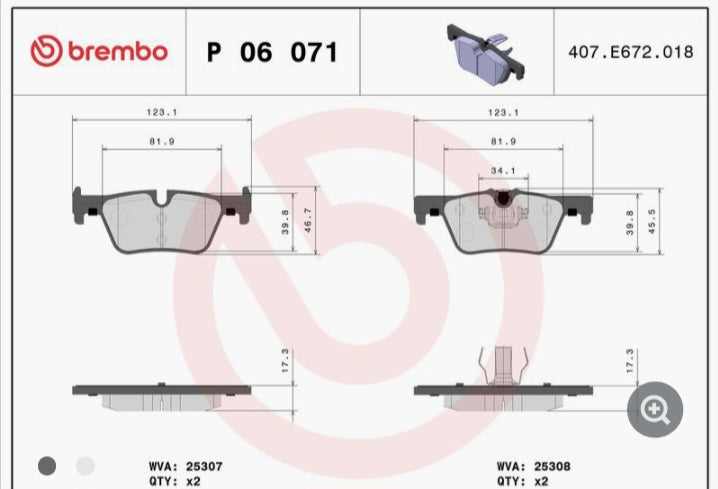 BMW 1 F20, 3 F30, F34, X3 F25 Rear Brake Pad Set - P06071 Brembo