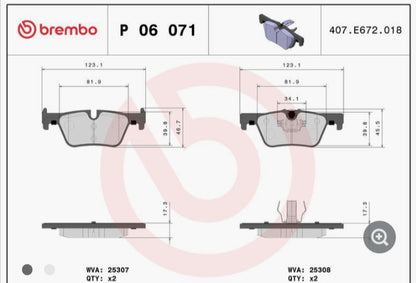 BMW 1 F20, 3 F30, F34, X3 F25 Rear Brake Pad Set - P06071 Brembo