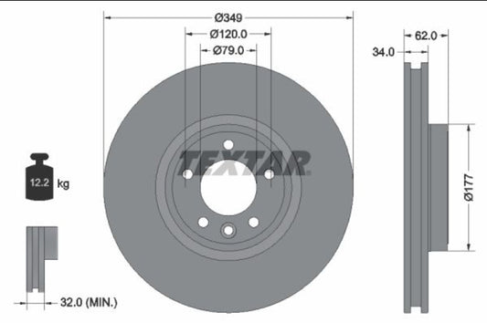 Land Rover Discovery V L462, Range Rover IV L405, RRS II L494 Front Disc Rotor Set of 2 Dia 349 mm - 92307605  Textar