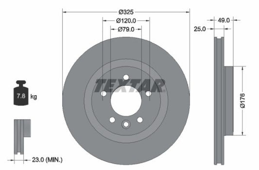 Land Rover Discovery V L462, RR IV L405, RRS II L494 Rear Disc Rotor Set of 2 Dia 325mm -  92307803 Textar