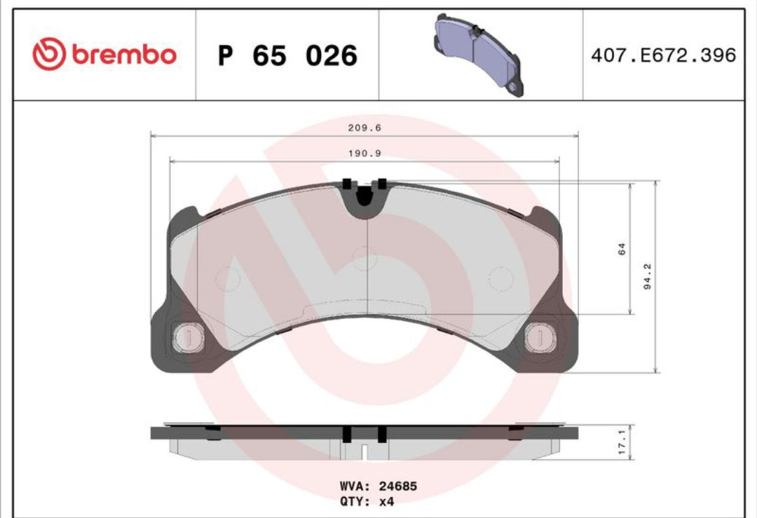 Porsche Cayenne Front Brake Pads - P65026 Brembo