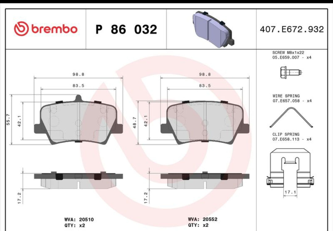 Volvo XC40 536 Rear Brake Pad Set - P86032 Brembo