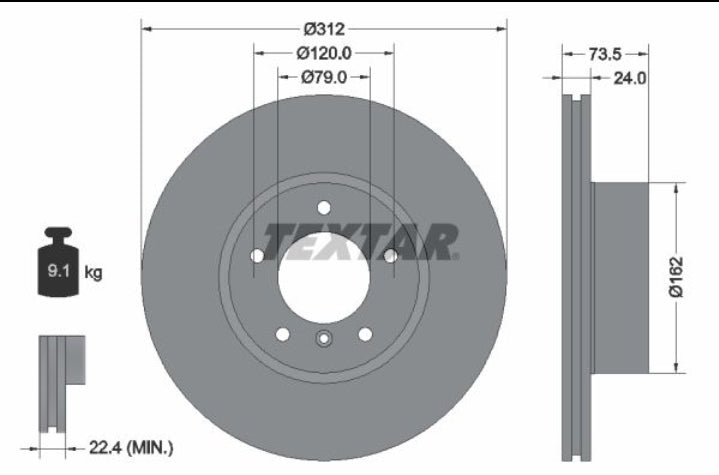 BMW 3 E90, F30, X1 E84 Front Disc Rotor Set Dia 312 mm - 92176105 Textar