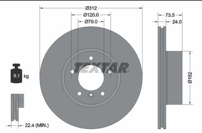 BMW 3 E90, F30, X1 E84 Front Disc Rotor Set Dia 312 mm - 92176105 Textar