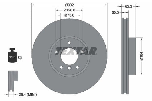 BMW X5 E70, F15, X6 E71, F16 Front Disc Rotor Set Dia 332 mm - 92160805 Textar