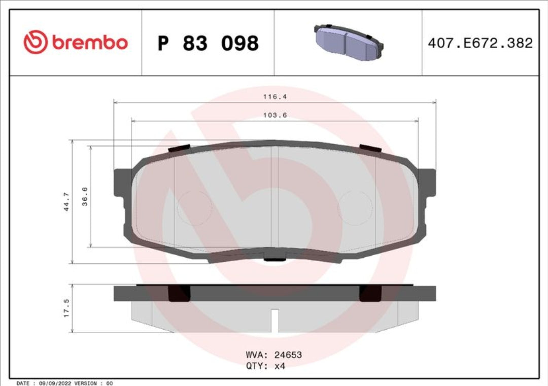 Toyota Land Cruiser 200 J2, Prado J15 Rear Brake Pad Set - P83098 Brembo