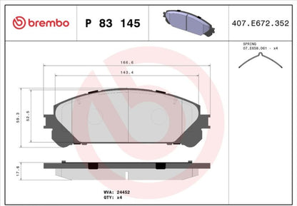 Toyota Land Camry 2018-, Lexus ES, LM, NX, NX II, RX, RZ Front Brake Pad Set - P83145 Brembo