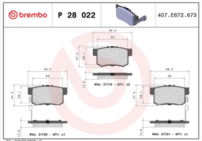 Honda Civic, Accord - Rear Brake Pad Set - P28022 Brembo