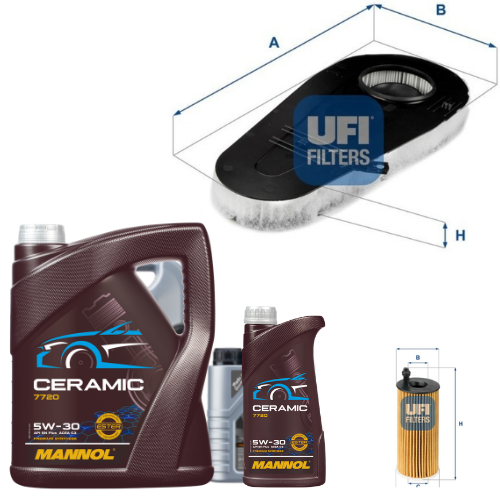 BMW 5 Series F10, 7 Series Service Combo - Mannol Ceramic 5W-30 6 Litres + UFI Oil Filter & UFI Air Filter