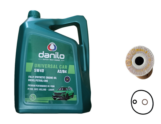Hyundai Creta, i20, Fluidic, i10 Grand, Xcent, Kia Seltoz Diesel Oil Filter 26320-2A501 Hyundai / Kia + Danilo 5W-40 5 Litres Fully Synthetic Engine Oil - Service Combo