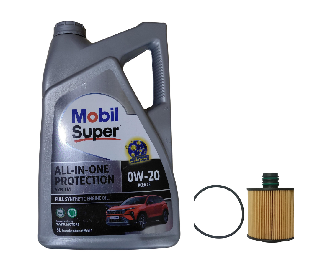 Jeep Compass, MGHEC, Tata Harrier Diesel Service Combo - Jeep Oil Filter + 5L ACEA C5 0W-20 Full Synthetic Engine Oil Mobil