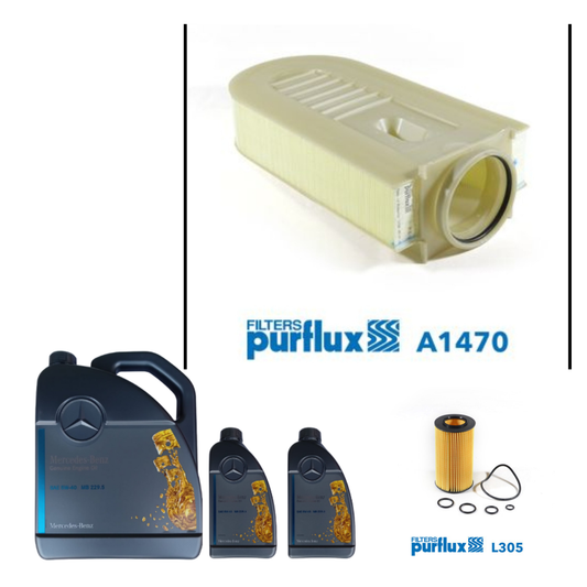 Mercedes C W204, E W212 GLC X253 (651 Engine) Diesel Service Combo - Mercedes 5W-40 7 Litrs + Purflux France Oil & Air Filter