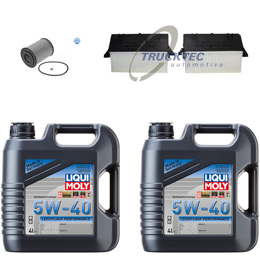 Mercedes W166, GL, GLE, GLS 350 CDI Service Combo - Liqui Moly Leichtlauf Performance 5W-40 8 Litres + Trucktec German Air Filter Set + Meyle Oil Filter