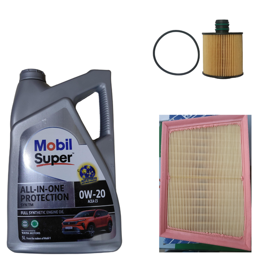 Tata Harrier Diesel Service Combo - Tata Oil Filter + Air Filter + 5L ACEA C5 0W-20 Full Synthetic Engine Oil Mobil