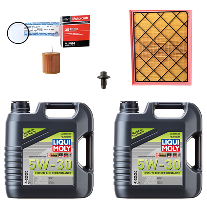 Ford Endeavour Service Combo - Oil Filter, Air Filter, Drain Plug Ford + Liqui Moly 5W-30 Engine Oil 8 Litres