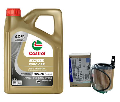 Hyundai Creta, Kia Seltos BS VI Petrol Service Combo - Castrol Edge C5 0W-20 3.5L + Hyundai Oil Filter + Air Filter