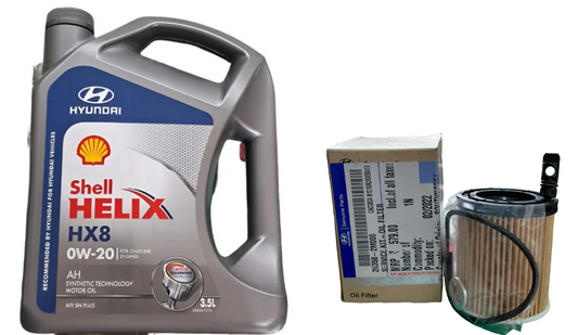 Hyundai Creta, Kia Seltos BS VI Petrol Service Combo - Shell 0W-20 3.5L + Hyundai Oil Filter + Air Filter
