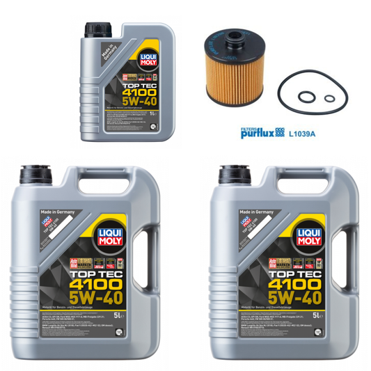 Bentley Continental 3S3, Bentayga 4V1, Flying Spur ZG2 Service Combo - Liqui Moly Top Tec 4100 5W-40 11 Litres + Purflux Oil Filter