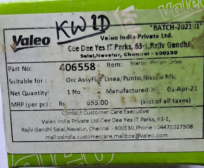 Renault Kwid, Pulse, Nissan Micra, Fiat Linea, Punto - Garari - Pinion Drive (Over Running Clutch Assembly) - 406558 - Valeo