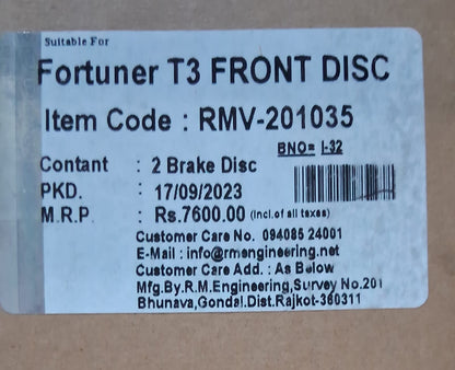 Toyota Fortuner Latest Model - Front Disc Rotor Set of 2 - RMV-201035 - RM