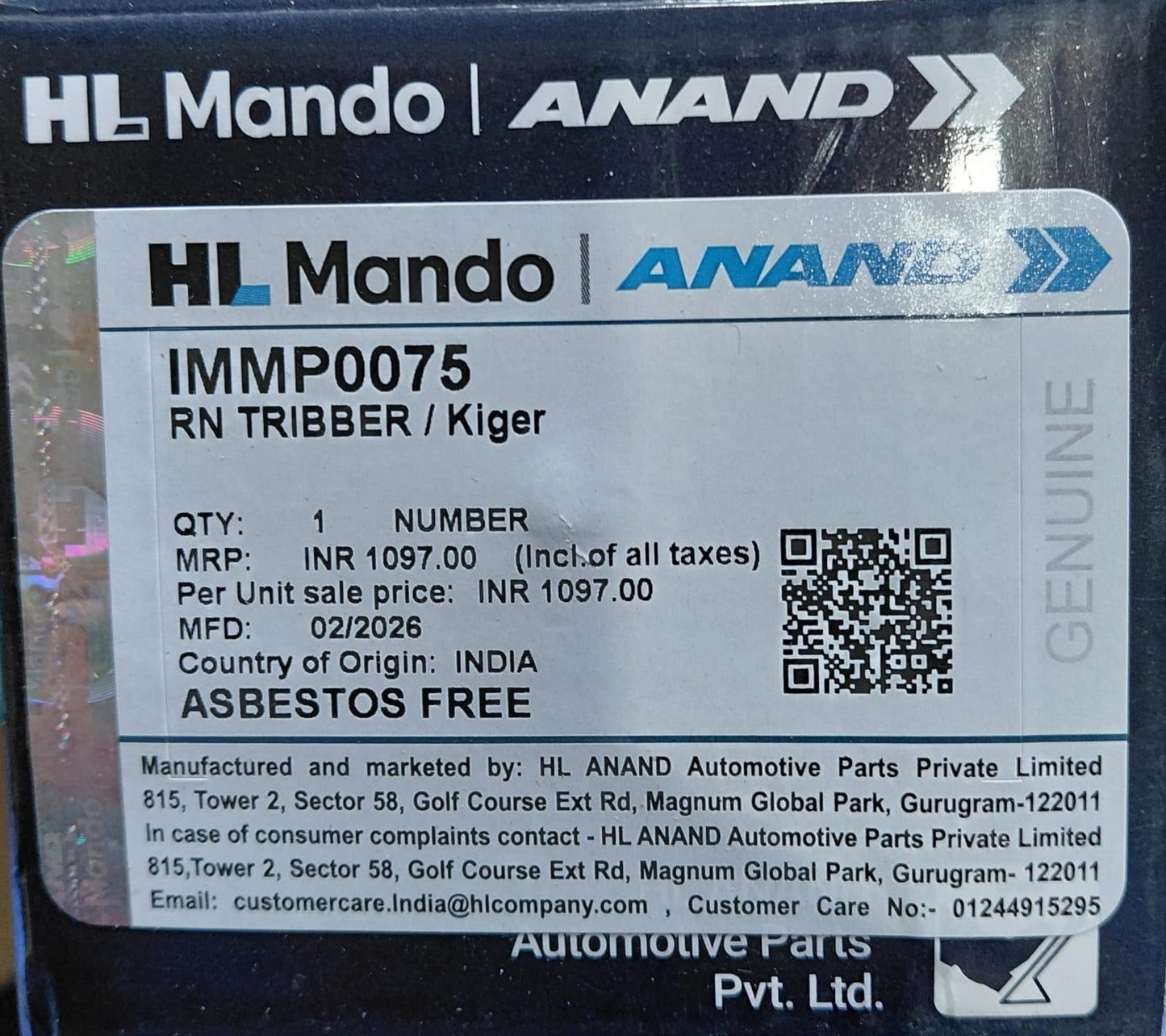 Renault Triber, Kiger Front Brake Pads - IMMP0075 Mando