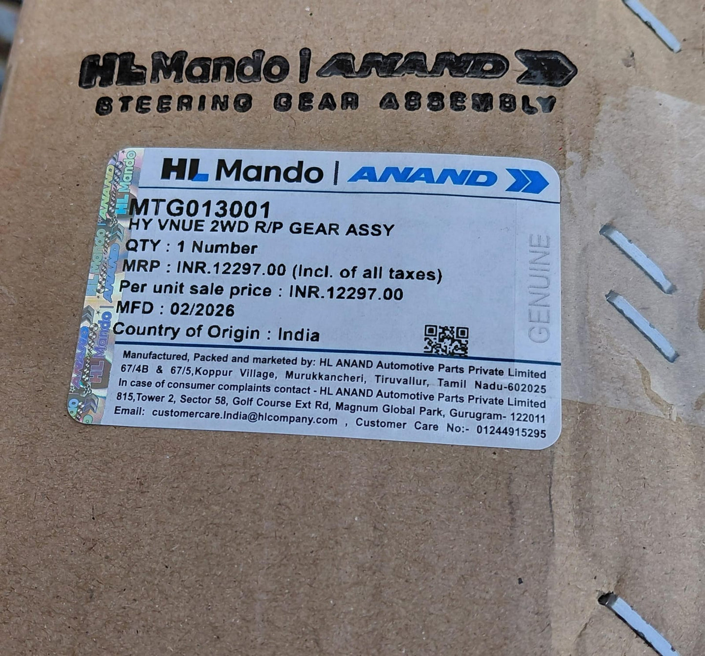 Hyundai Venue Steering Assembly - MTG013001 Mando