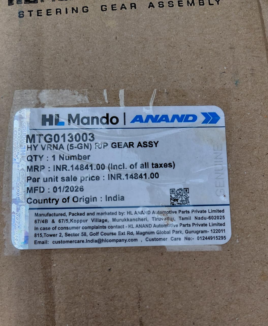 Hyundai Verna 5th Gen Steering Assembly - MTG013003 Mando