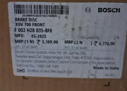 Mahindra XUV 700 - Front Disc Rotor Set - Bosch
