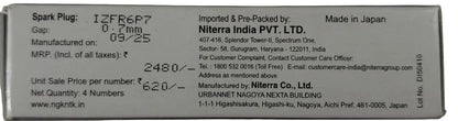 Volkswagen Polo, Vento, Skoda Rapid - Iridium Spark Plug Set of 4 pcs - IZFR6P7 - NGK Genuine