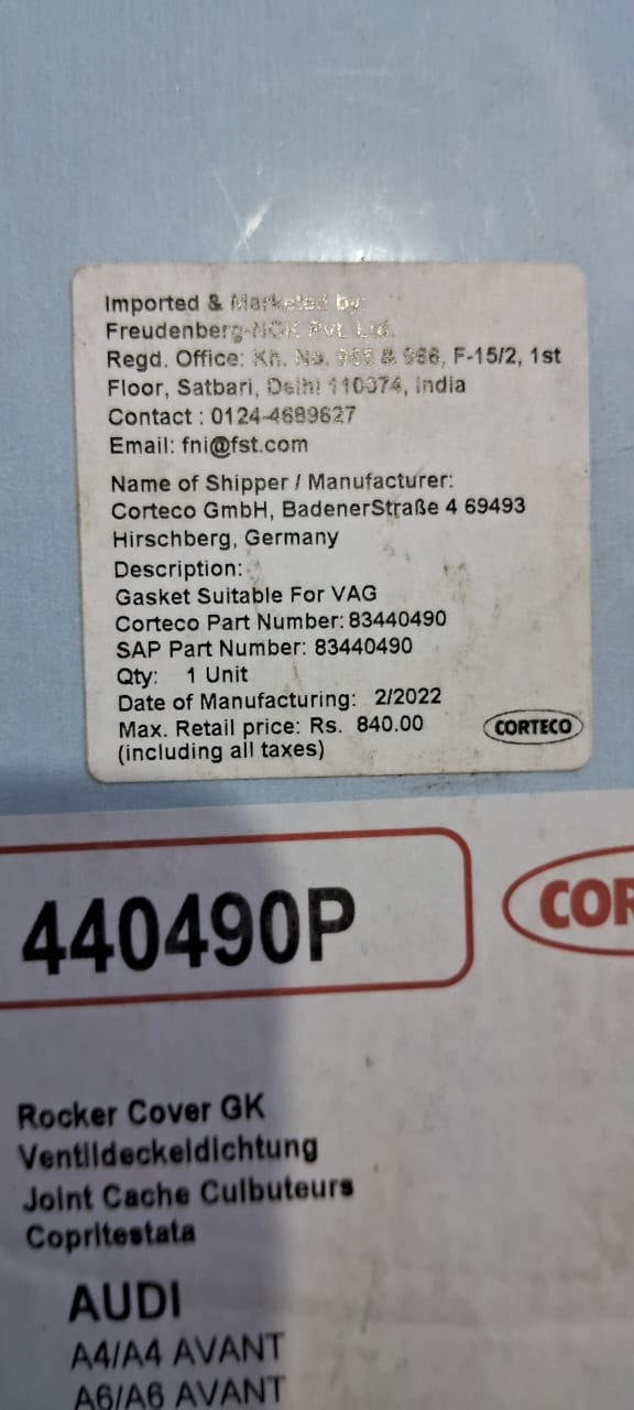 Audi A4 (2000-08), A6 (1997-07), A8 (2002-10) 3.0 - Gasket, cylinder head cover packing - 440490P - Corteco German