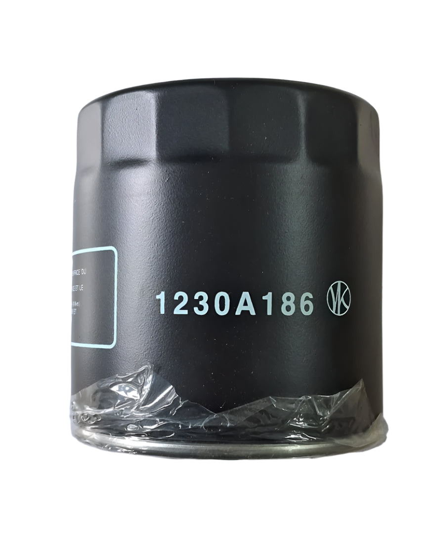 A black oil filter with the label 1230A186 on the front.