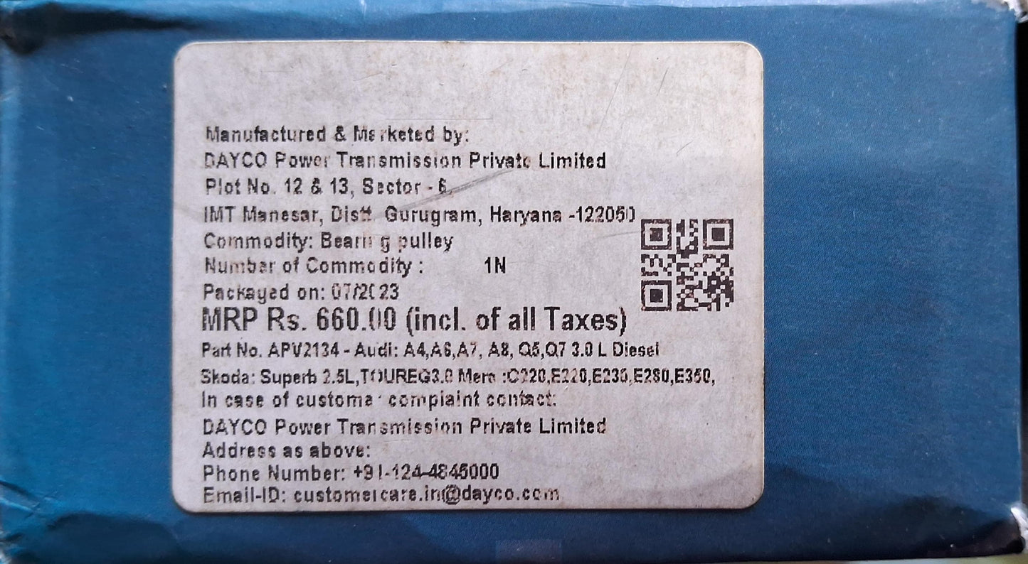 Audi A4, A6, A7, A8, Q5, Q7 3.0L Diesel, Skoda Superb 2.5L, VW Touareg 3.0, Mercedes C220, E230, E280, E350 - Pulley APV 2134 - Dayco