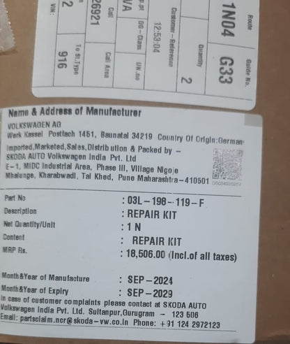 Audi A4, A6, Q3, Q5, Skoda Rapid, VW Vento, Polo, Ameo Diesel Timing Kit - 03L198119F VW 2.0