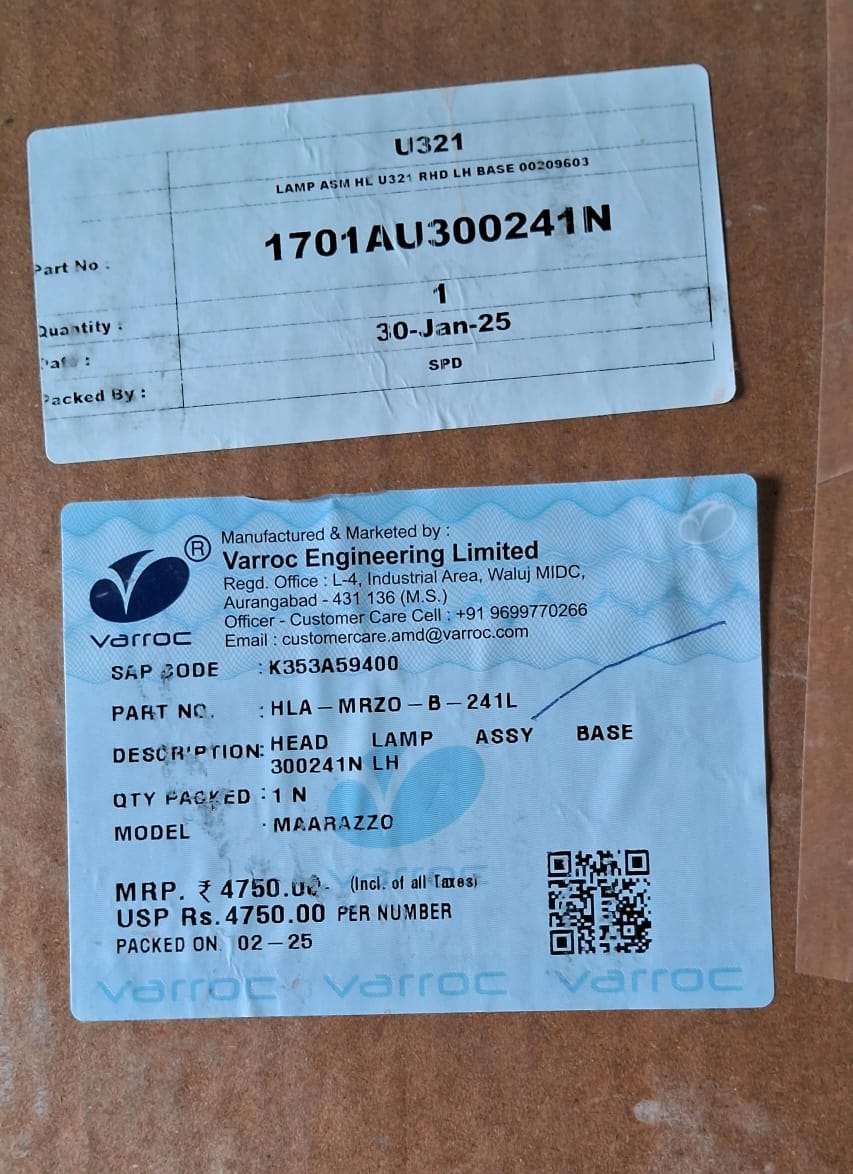 Mahindra Marazzo Head Light Left - HLA-MRZO-B-241L Varroc